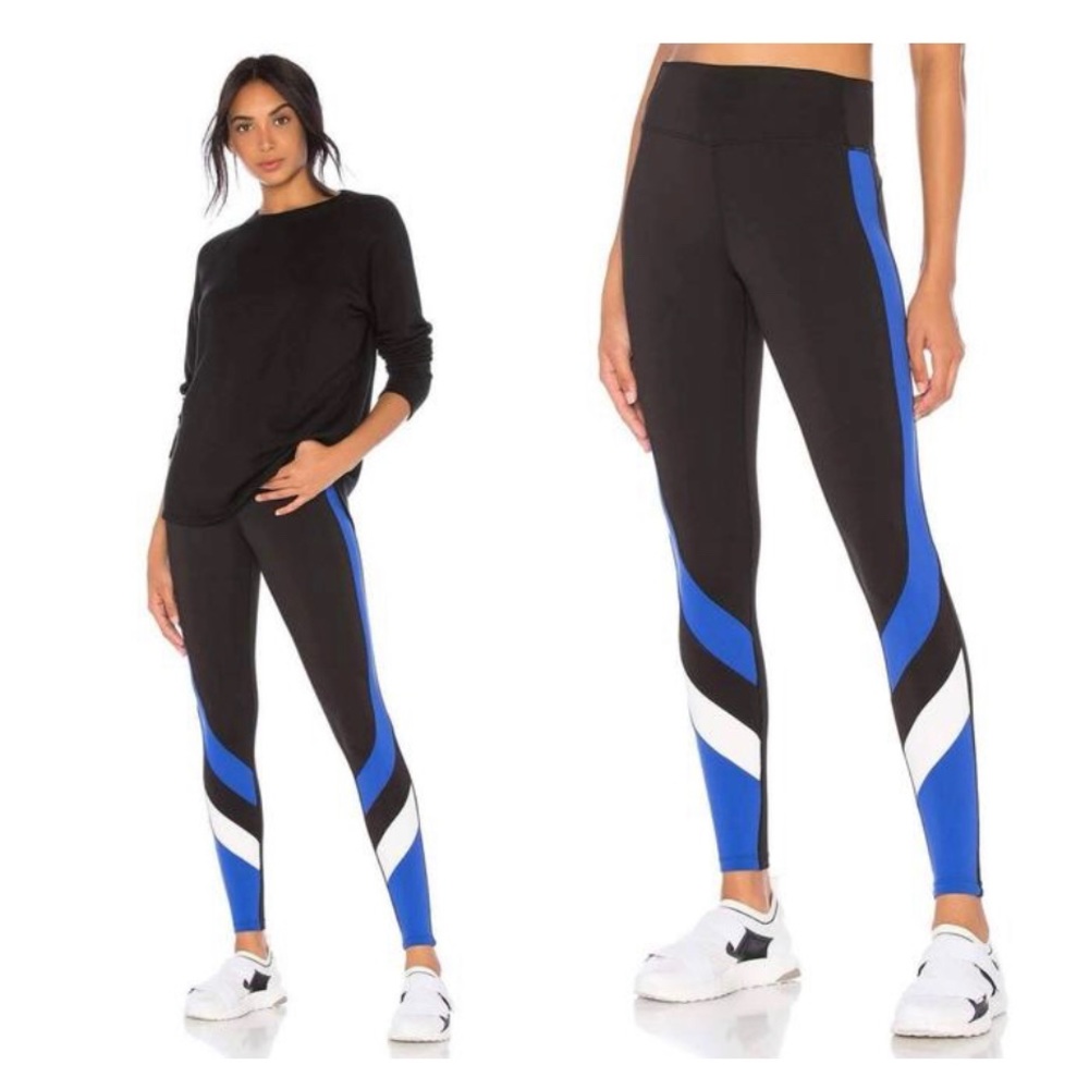 Splits59 Black Venice Striped Royal Color Full Length Activewear Bottoms Medium